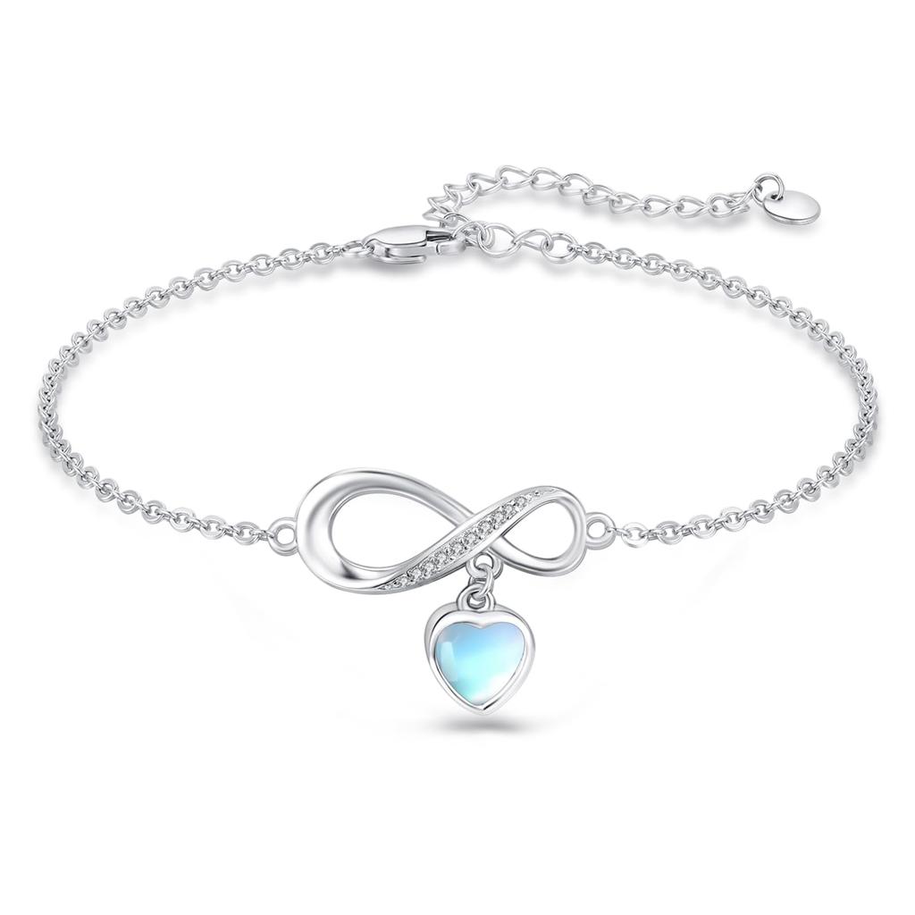 StoryMidir Moonstone Bracelet for 925 Infinite Platinum Silver New White Gift for Anniversary Women, Silver, Hypoallergenic, Love, Finish, 15+5cm,