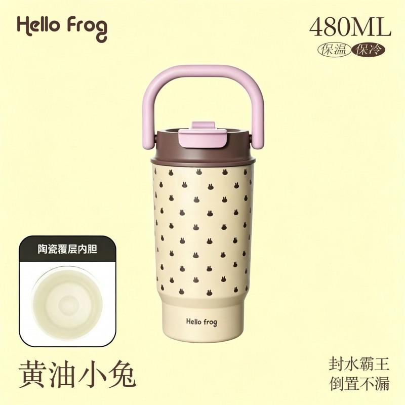 Large Capacity Insulated Travel Mug With Straw Lid Ceramic Inner Liner Women Portable Coffee Cup 480ml