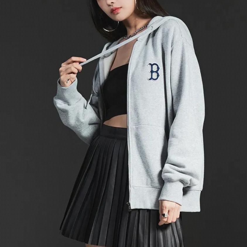 MLB Casual Classic Letter Zip Hoodie Jacket Unisex jackets Light-Gray 3ATRB0426-43MGS