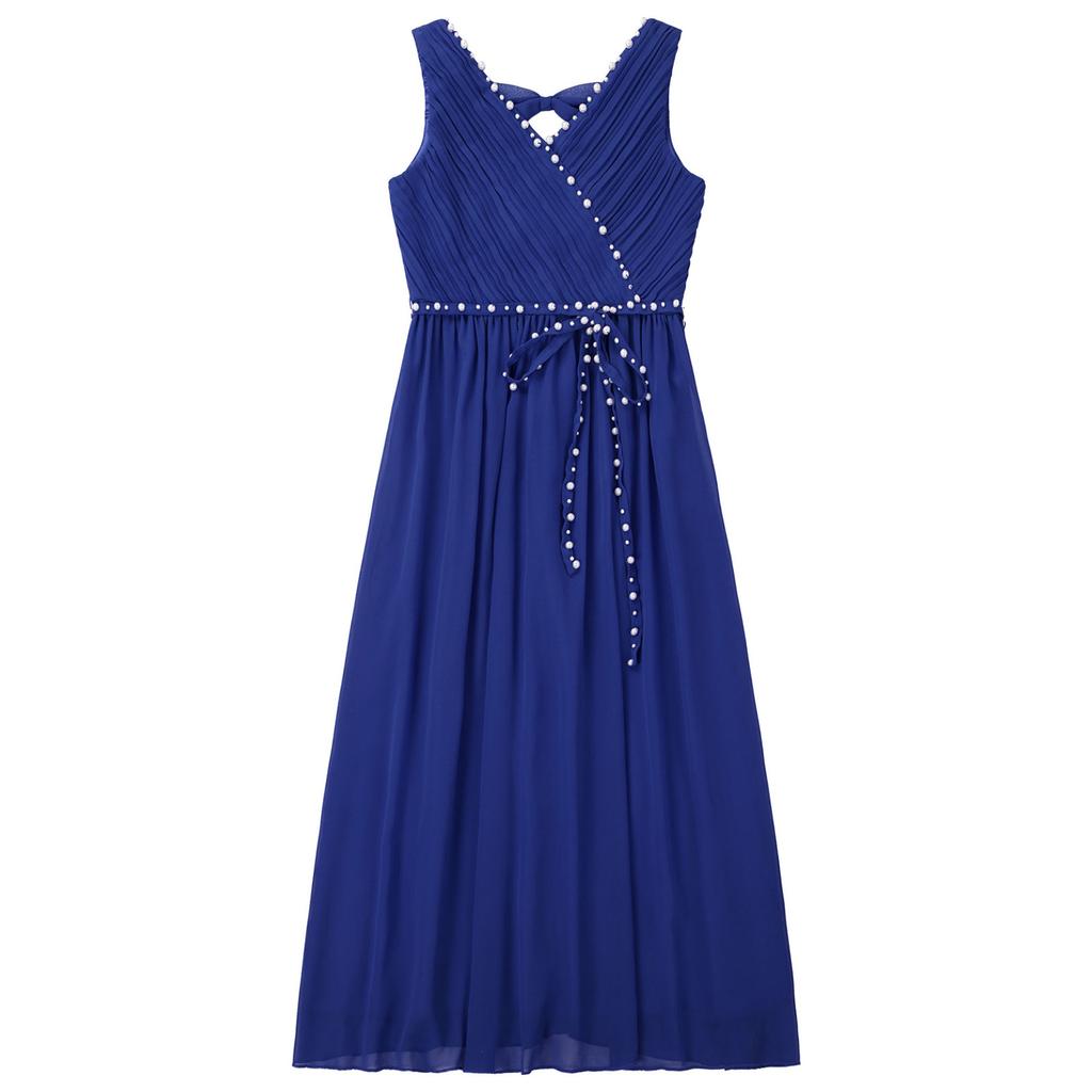 Kids Girls Summer Wedding Birthday Party Dress Sleeveless Ruched Beaded Chiffon Bridesmaid Maxi Dress