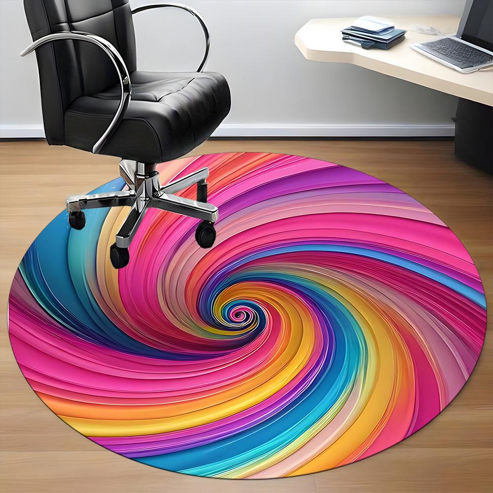 1pc Colorful Swirl Pattern Chair Carpet for Office, Round Non-Slip Durable Large Size Office Carpet, Suitable for Office, Beautiful Decoration