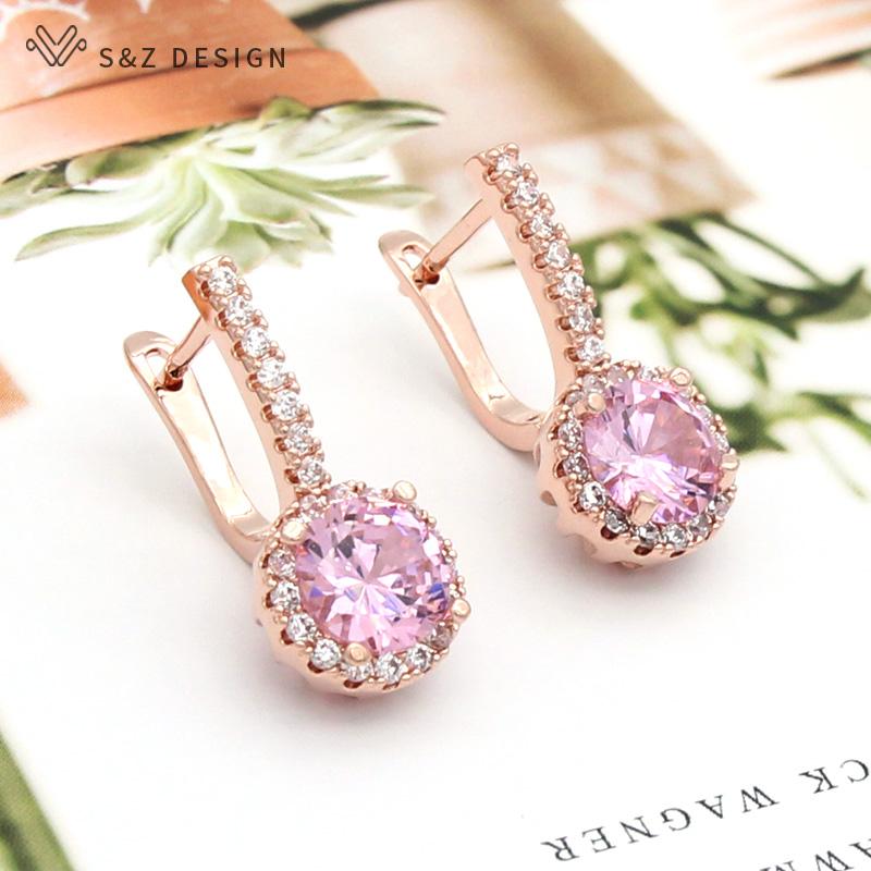 

Модные винтажные серьги-подвески из розового золота с круглым кубическим цирконием для женщин, роскошные свадебные украшения для вечеринки, подарок