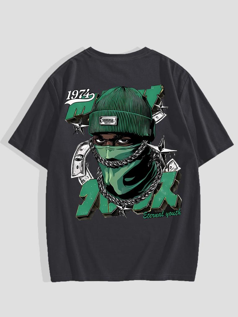 T-shirt Grafica da Uomo - Casual & Ampia T-shirt a Maniche Corte Dark Academia Top Oversize Larghi T-shirt Nero
