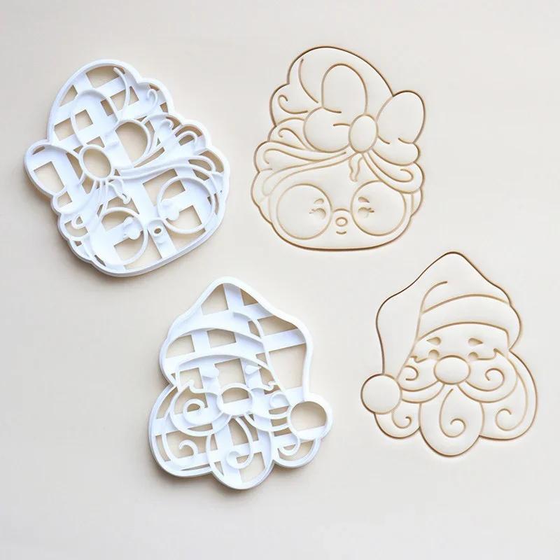 1Pc Christmas Cookie Cutter Santa Claus Shaped Christmas Themed Pressable Biscuit Mold Cookie Stamp Embosser Baking Pastry Tools