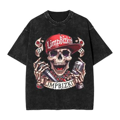 Washed T Shirt Limp Bizkit Hip Hop Retro T-Shirt Harajuku Rock Streetwear 100% Cotton Printed Tops Tee Shirt Men Women