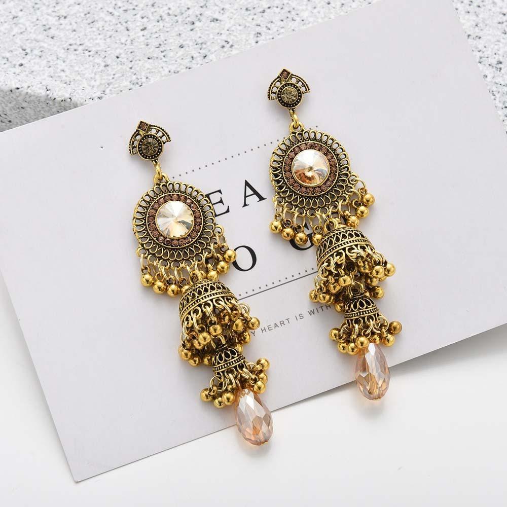 Zinc Zinc Alloy Bell Tassel Earrings Luxury Ethnic Style Ear Studs Rhinestone Pearls Ear Drop Holiday