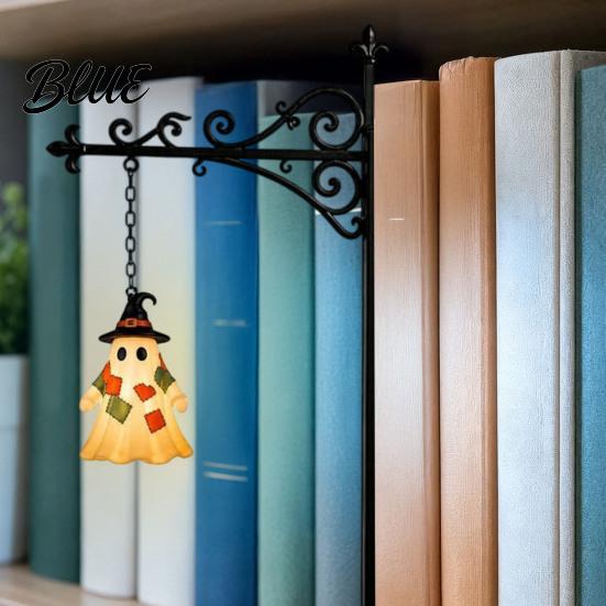 Witch Hat Ghost Ornament Halloween Library Lantern Decorative Bookshelf Lamp Patchwork Iron Rack Hanging Decorations Light with Hat Spooky