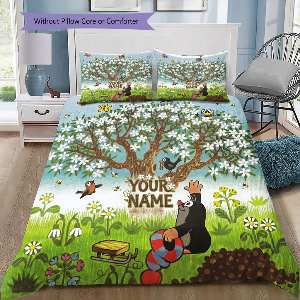 Mole Garden Custom Name Pattern Bedding Quilt Set Quilt Cover Pillowcase Home Birthday Gift(1 * Duvet Cover + 2 * Pillowcase, Without Core)