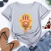 Camisetas con estampado de la mano de Fátima de Hamasa para mujer, camisetas Unisex Harajuku de la mano de Hamsa de la suerte, camisetas negras de manga corta para verano para mujer