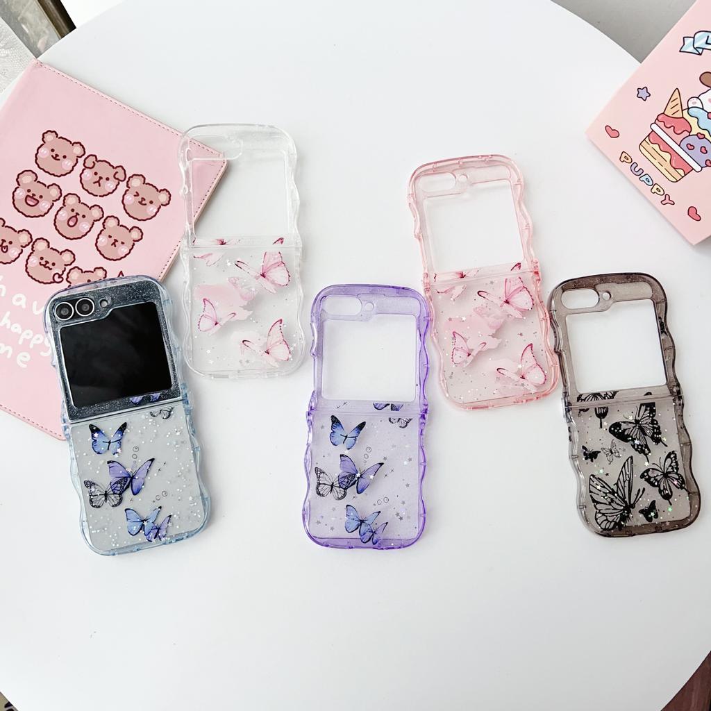 Samsung Folding ZFLIP6 Mobile Phone Case Glue Glitter Powder Wave Zflip5 Folding Anti Fall Protection Case