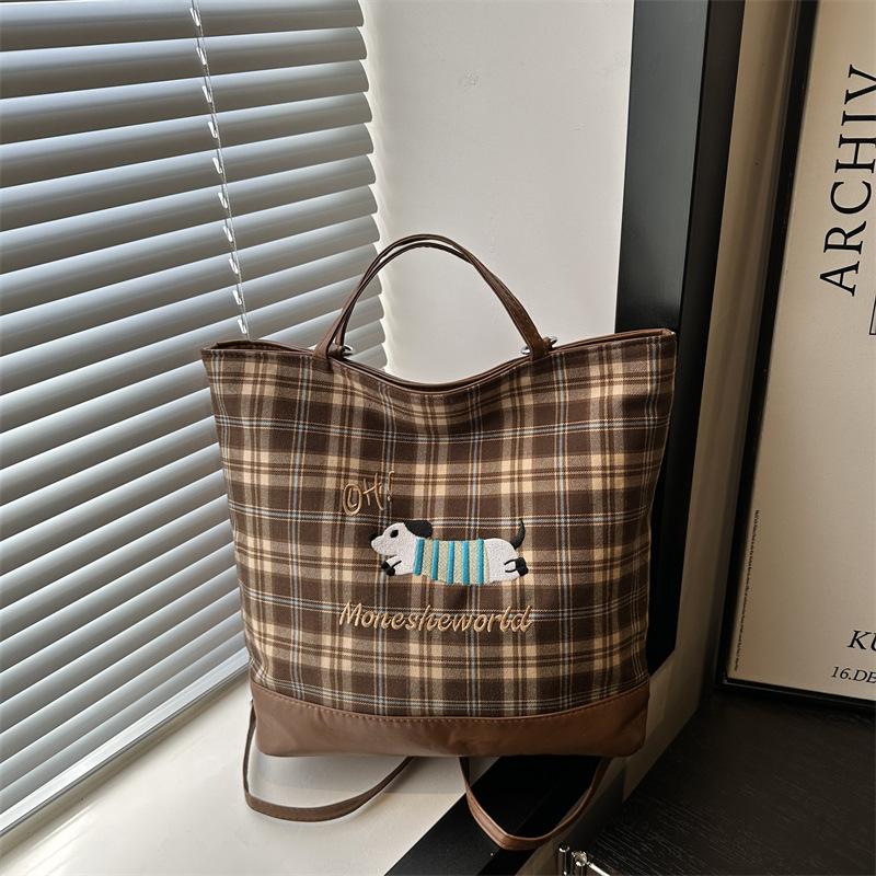 Plaid Retro Commuter Backpack Bag Women'S Autumn Shoulder Underarm Bag Versatile Large-Capacity Tote Bag