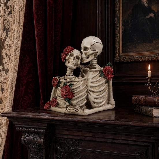Mroczne Romantyczne Ozdoby, Gotycka Para Model Czaszki z Żywicy, Unikalna Dekoracja i Rekwizyt na Halloween do Upiornego Wystroju Domu, Miłośnicy Gotyku, Nawiedzony Dom