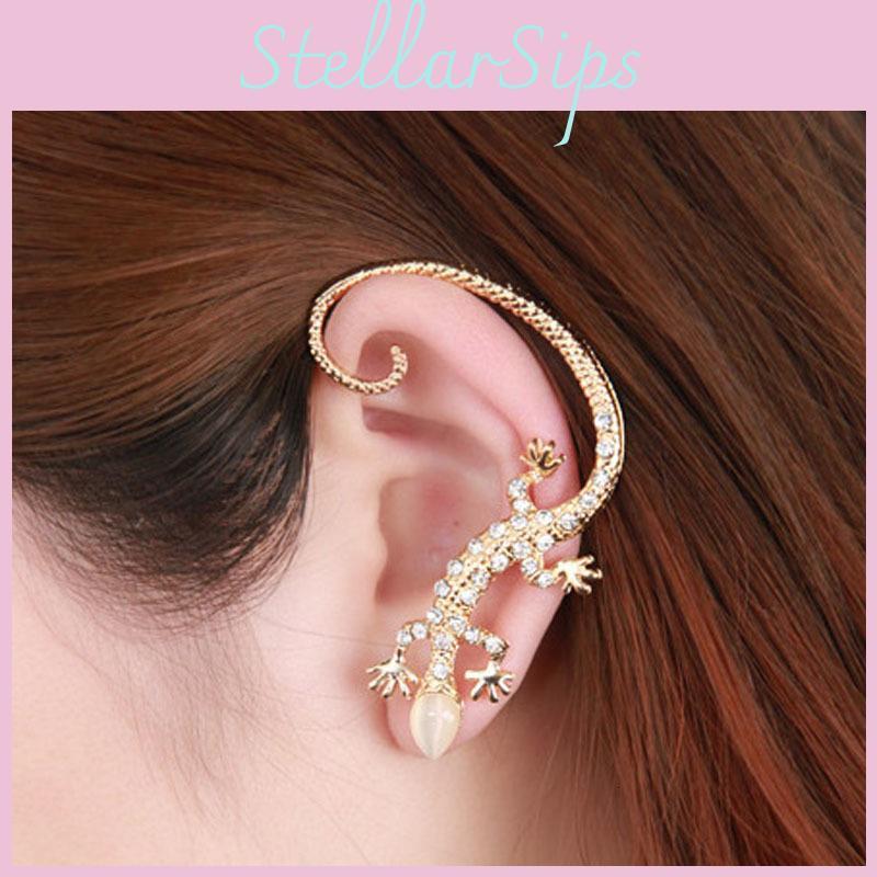 Alloy Gecko Lizard Earrings With Glitter Accents For Females