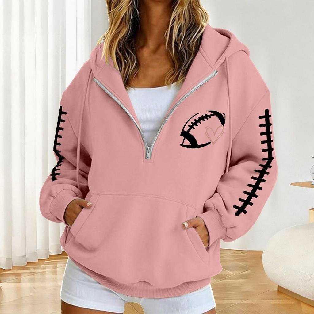 Damen Half-Zip Kapuzen-Rugby Pullover Sweatshirt für Partner-Partnerlook