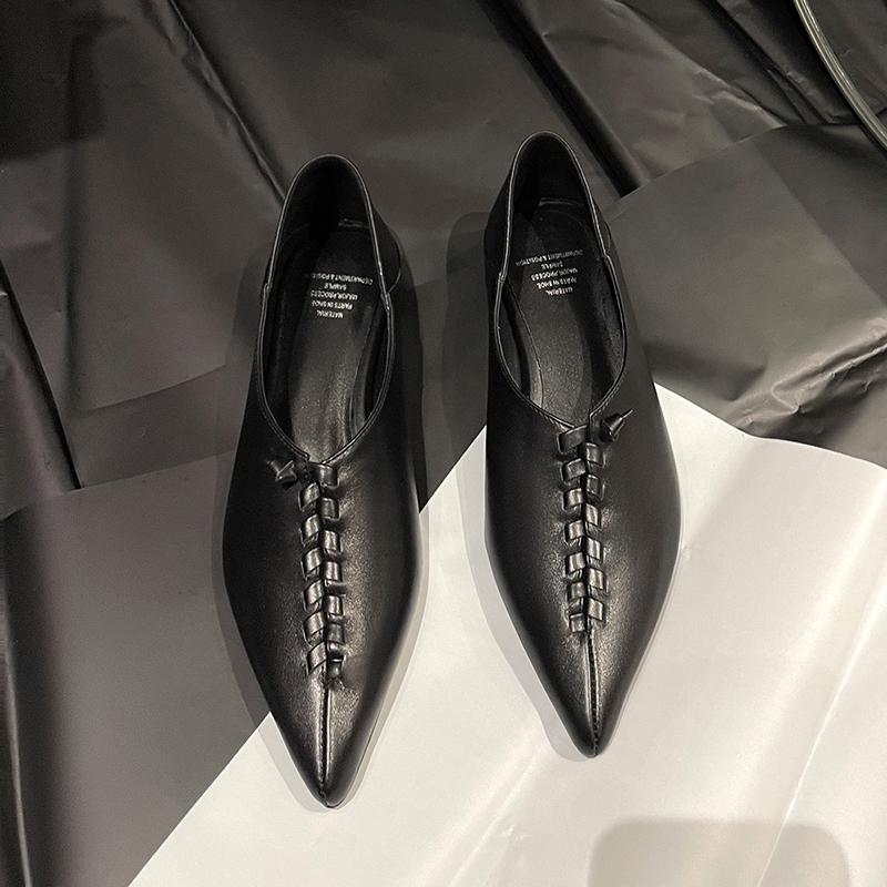 Fashion 2025 New Spring Pointed Toe Flat Heel Flats Genuine Leather Shoes for Women Concise Slip-on Handmade Women Mules Ladies Shoes