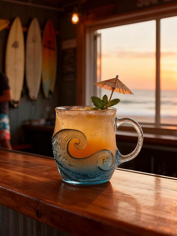 Kubek Kawowy o Tematyce Oceanicznej dla Miłośników Plaży z Uchwytem Morska Tematyka Kubek do Picia Teksturowany Wzór Fali Morskiej do Herbaty Kawy Koktajli