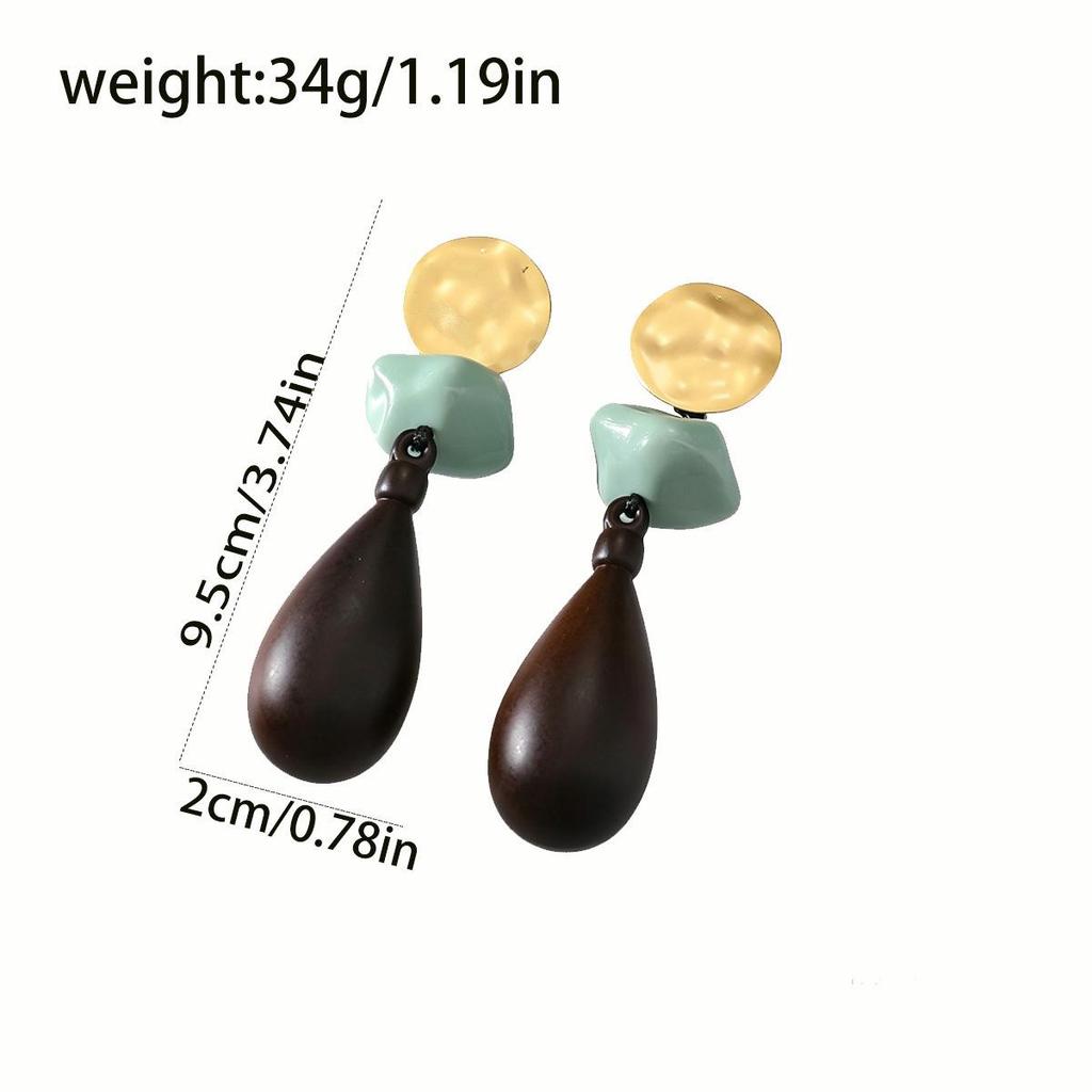 Versatile High-end Geometric Handmade Retro Faux Wood Stud Earrings for Women