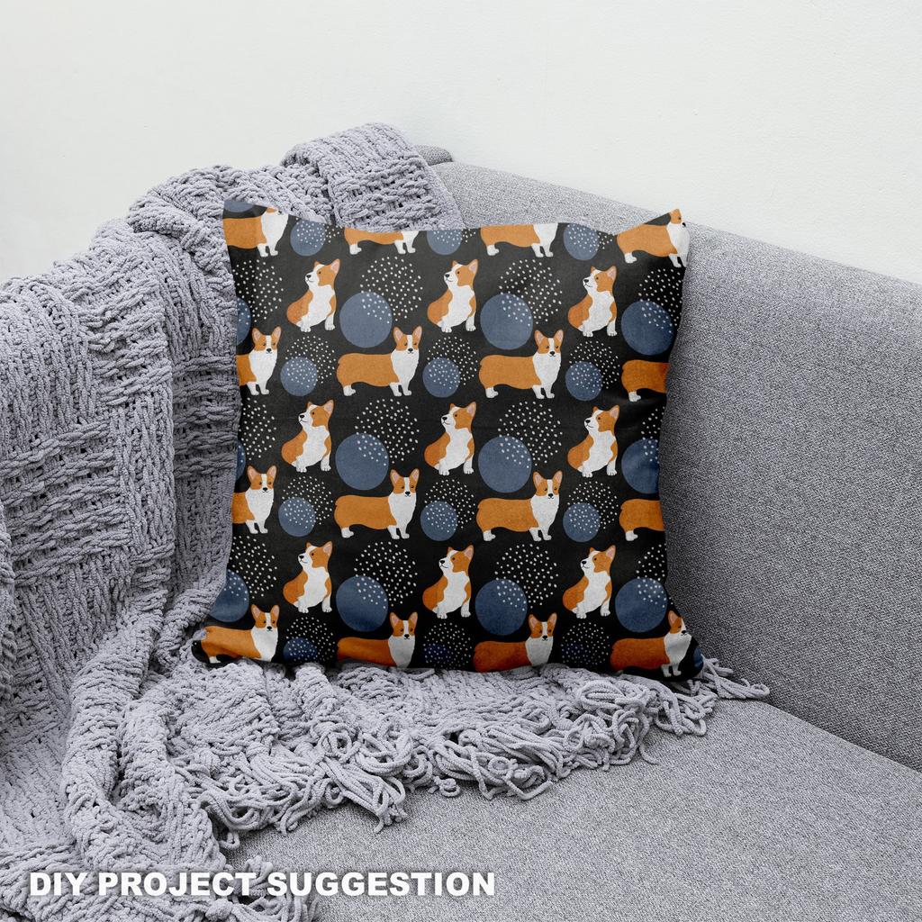 Royal Samt Stoff Polyester Zum Nähen - Motiv Corgi-Hund