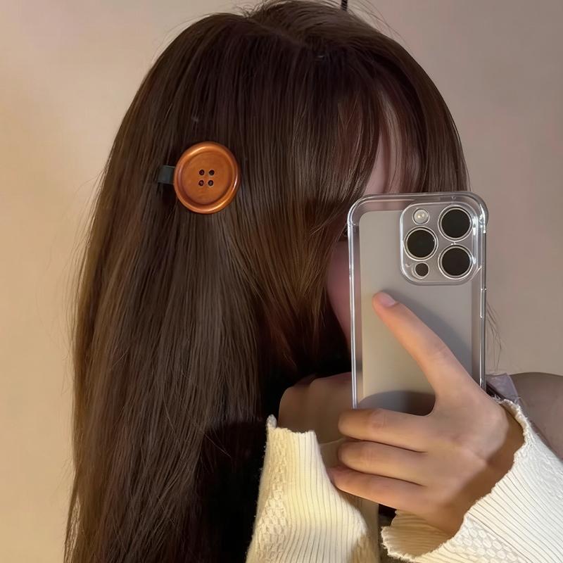 1/2pcs Fashion Retro Wooden Button Hair Clip Mini Styling Brown Hairpin Barrette Sweet Korean Style Headdress for Women Girls