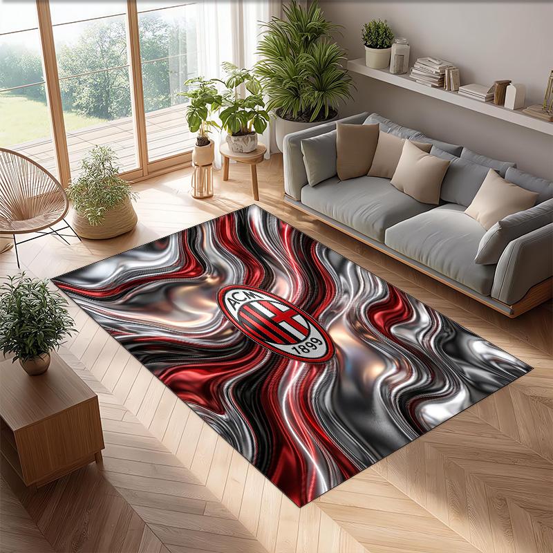Tappeto in Flanella Stampato AC Milan Antiscivolo Morbido Poliestere Tappeto per Pavimento Tappetino Decorativo da Interno per Camera da Letto Soggiorno Divano Sala Giochi Decorazione Casa