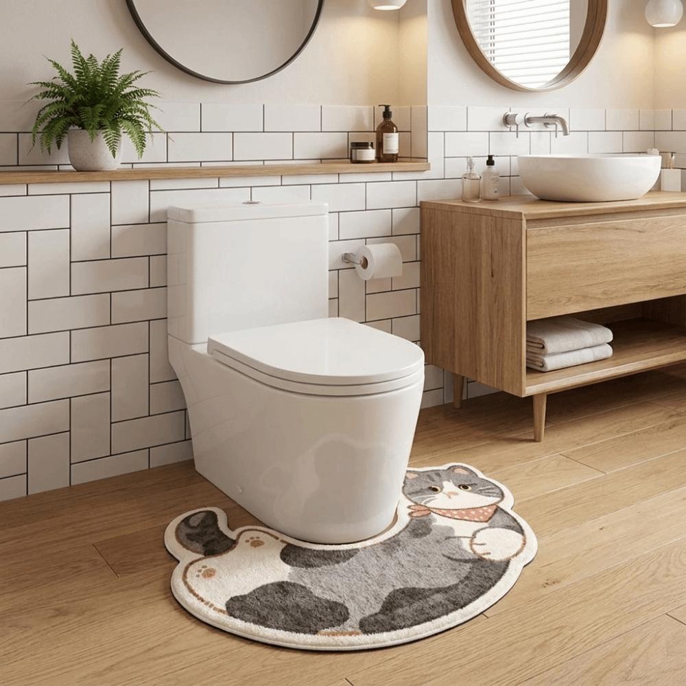 Cartoon Cat Pattern U-Shaped Bath Mat Cozy Absorbent Mat Convenient Toilet Foot Mat Home Decor