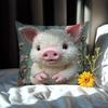 Adorable Fluffy Pig Pillow Cover With Pink Blossoms Sofa Cushion Cover, Home Room Dormitory Decoration, 2D Printing