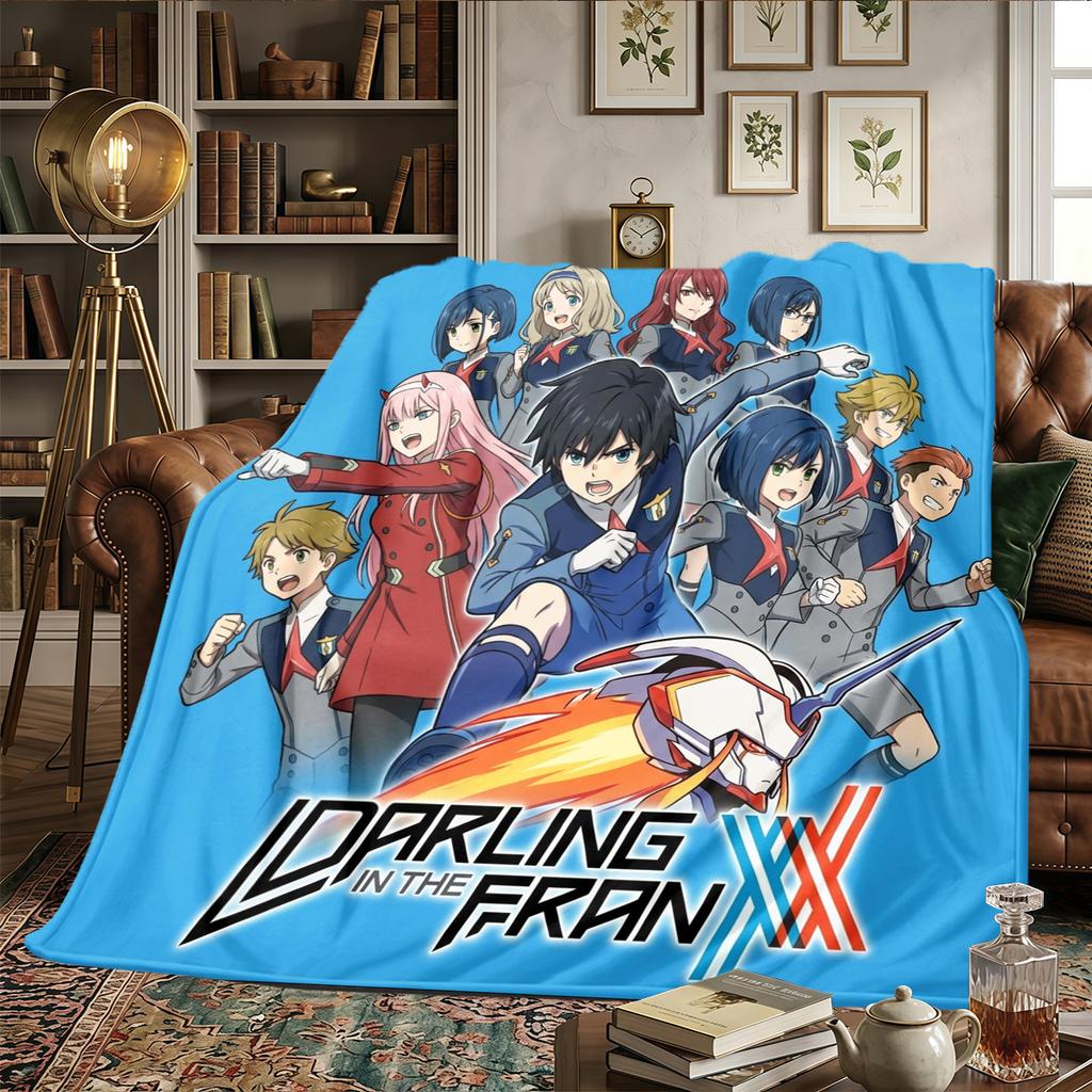 DARLING In the FRANXX Printed Warm Flannel Blanket Comfortable, Ideal for Bedrooms, Sofas, Beds, Chairs, Picnics, Travel -HE13