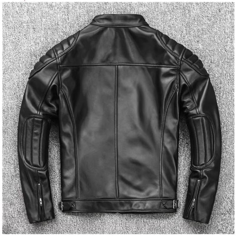Tessuto in Vera Pelle di Mucca Naturale da Uomo. 100%. Giacca in Vera Pelle Cool da Motociclista. Taglie Forti Vestibilità Slim Tessuto in Vera Pelle
