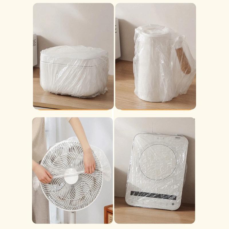 50Pcs Disposable Plastic Dust Cover Elastic Transparent Waterproof Protective Bag For Kitchen Appliance Household Use