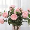 3 Stems Artificial Flowers Bouquet with 2 Heads Blooms And 1 Bud Real Touch Rose Flower Branch for Wedding Home Office Table Decor