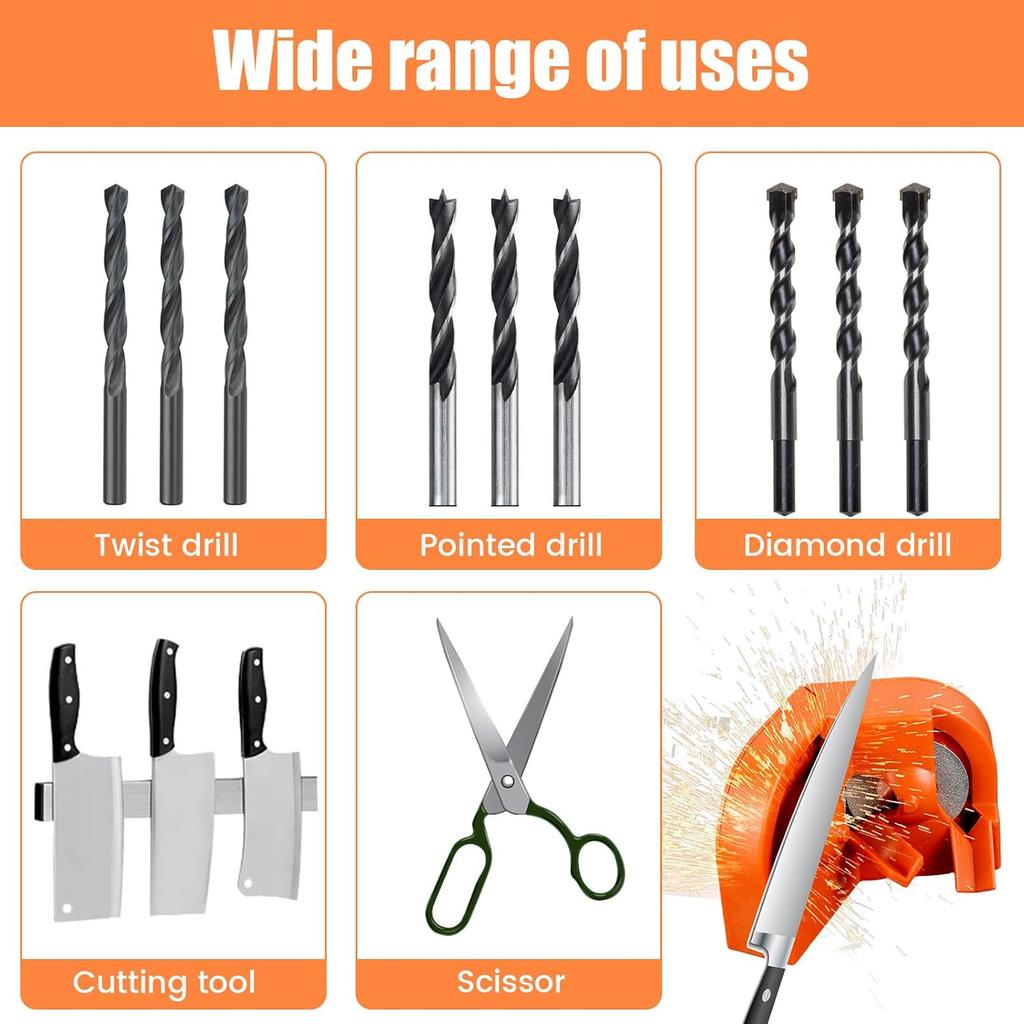 Drill Bit Sharpener, Multipurpose Drill Bit Grinding Sharpener, Drill Bit Sharpening Tool, Drill Grinder Grinding Tool for High-Speed Steel, Carbide,