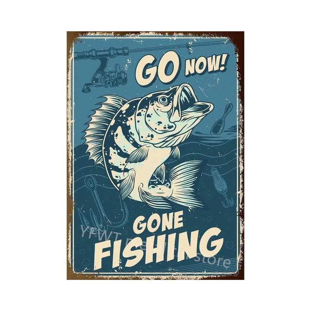 Vintage Fishing Rules Metal Tin Sign  Retro Wall Decor Plate for Farmhouse Cabin or Man Cave  Rustic Fishing Poster Plaque an