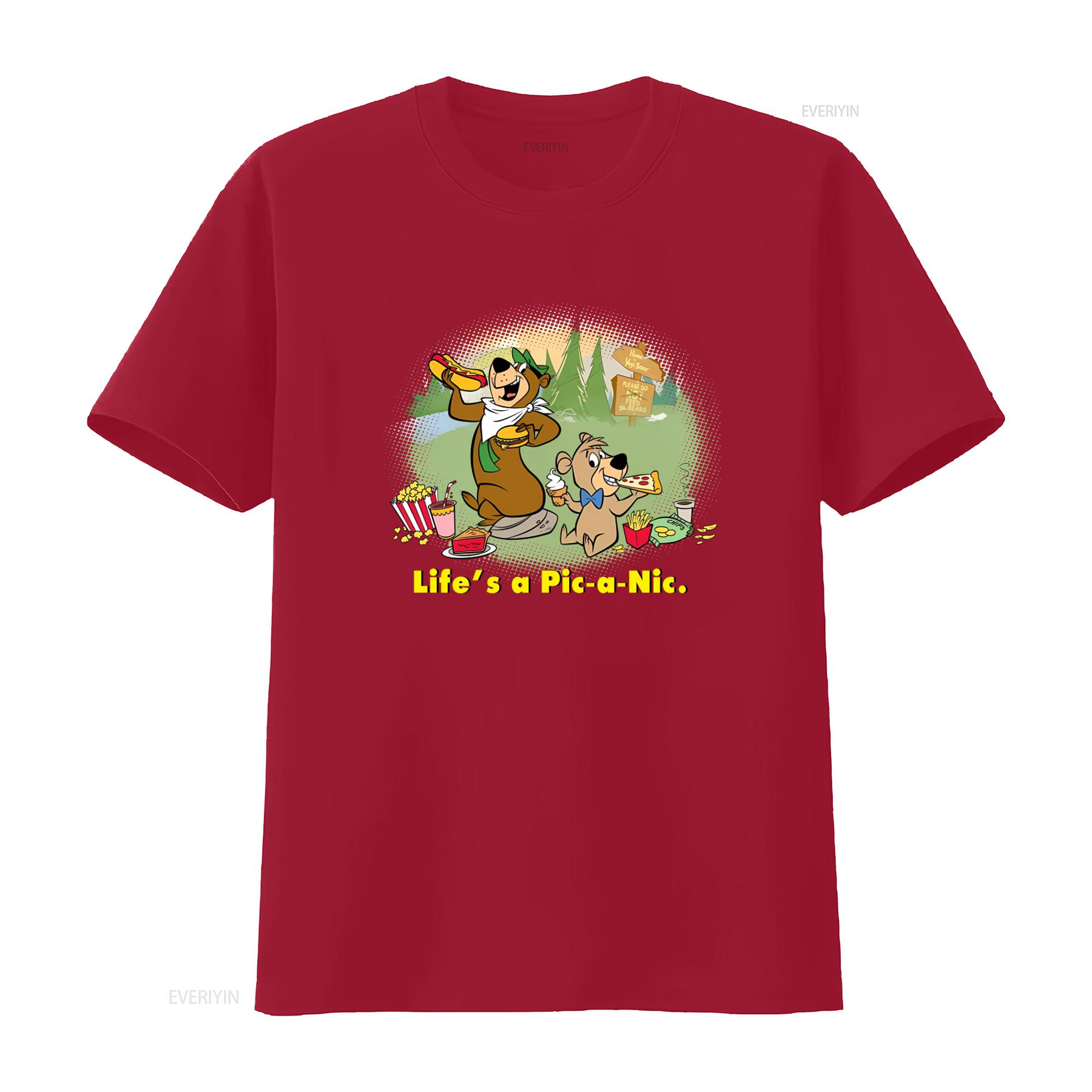 Lifes A Pic Nic Yogi Bear Cartoon Print T Shirt for Casual vintage Washed Slightly Breathable Stretched Stylish streetwear S