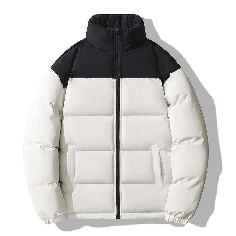 Men's Winter Jacket with Patchwork Stand Collar Windproof and Warm Thickened and Loose Padded Jacket for Men