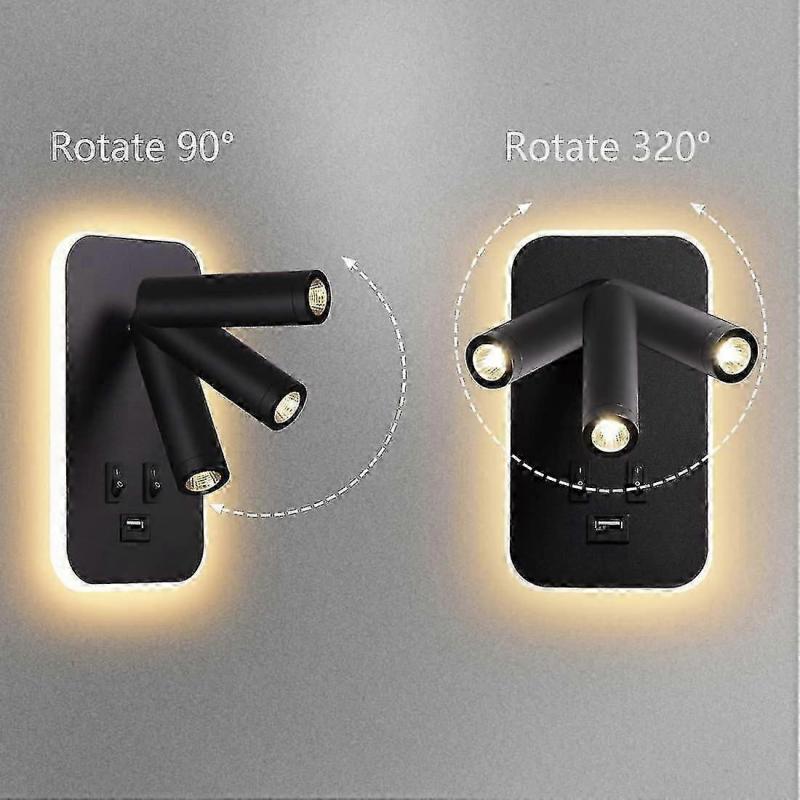 Adjustable LED Bedside Lamp with USB Port, Warm and Cool Light for Bedroom Reading and Mood Lighting, Black