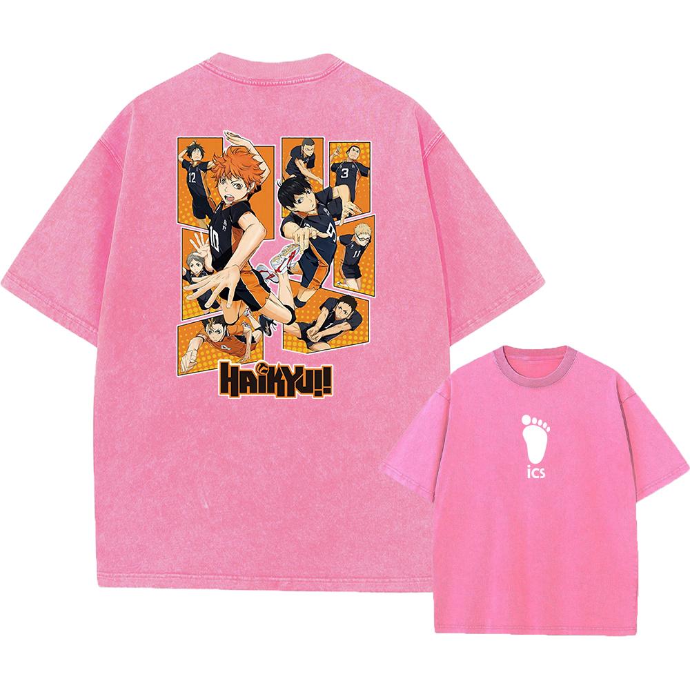 Anime Haikyuu!! Volleyball Hinata Shoyo Graphic Washed T Shirt Men Women Manga Tshirts Casual Loose T-shirt Harajuku Cotton Tops