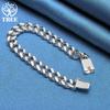 925 Sterling Silver 10mm Sideways Chain Square Buckle Bracelet Jewelry