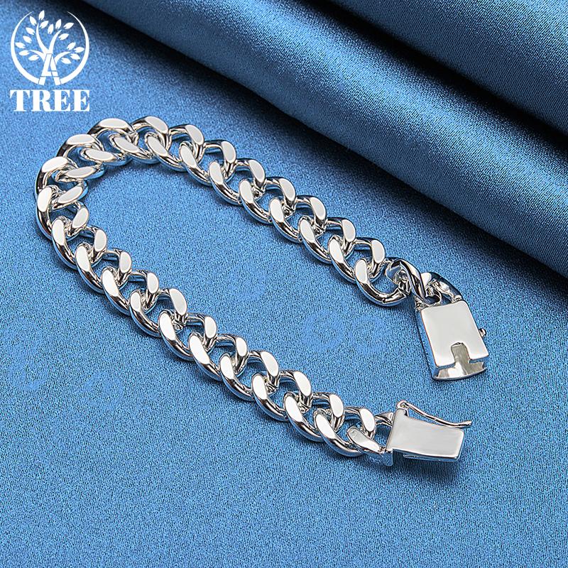 925 Sterling Silver 10mm Sideways Chain Square Buckle Bracelet Jewelry