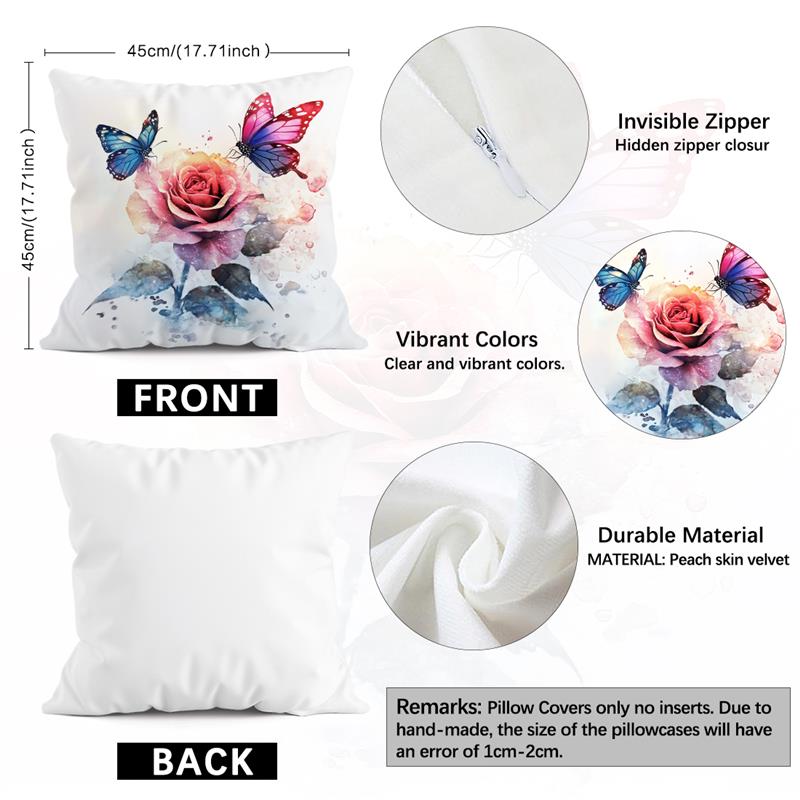 Rose Flower Butterfly Printing Classic Sofa Decorative Throw Pillow Cover Modern Living Room Decorative Sofa Cushion Cover Home