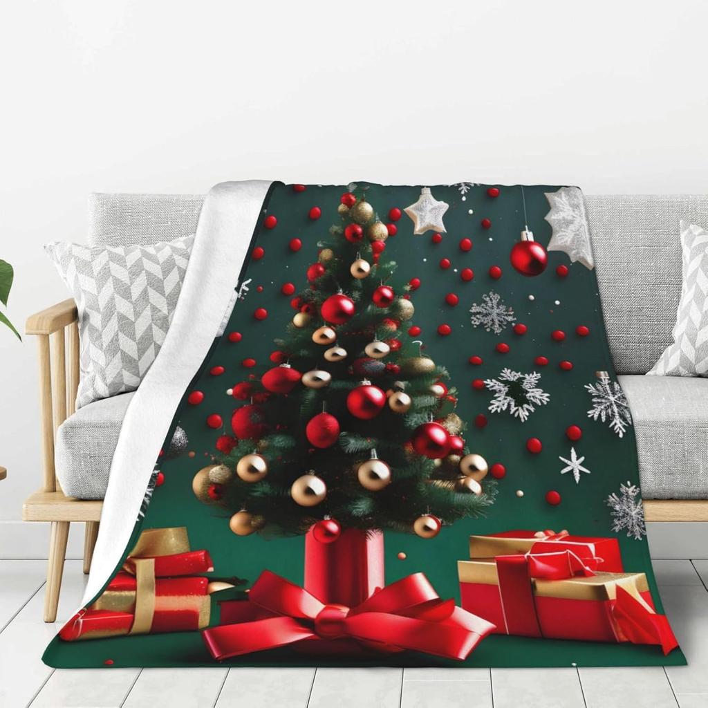 Ultra Soft Fleece Blanket,Round Ball Christmas Tree, No Shed No Pilling Luxury Plush Cozy Lightweight Blanket for Bed, Couch