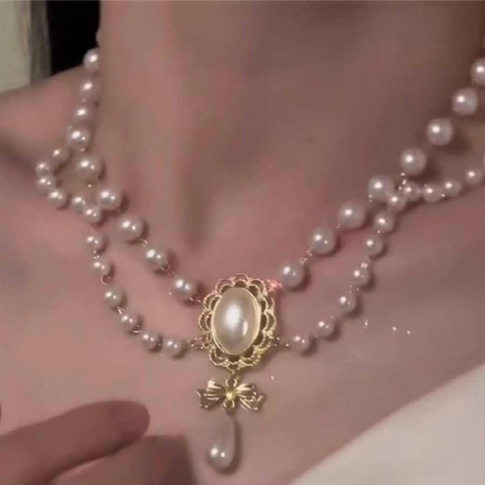 Bowknot Pendant Baroque Pearl Choker Necklace Bridal Jewelry Accessories  Wedding Party
