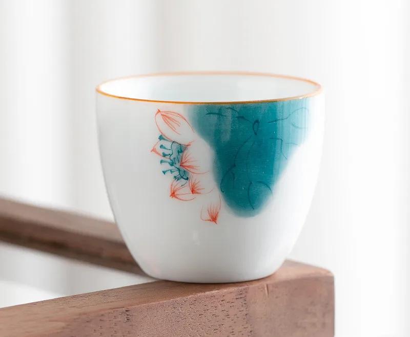 1 Pc Chinese Ceramic Teacup Handmade Lotus Tea Bowl Travel Master Meditation Cup Porcelain Tea Cup Household Tea Set 60ml