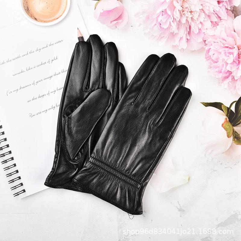 Leather gloves women's autumn and winter velvet thickened warm windproof waterproof cold riding driving sheepskin gloves