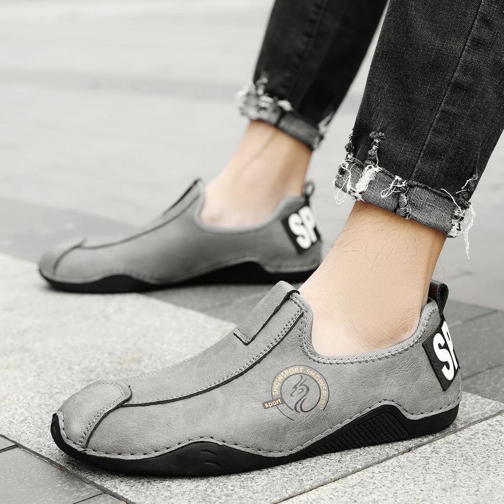 Men's Leather Shoes, 2025 New Style Casual Shoes, Autumn Flat-soled Solid-color Baby Booties, Lightweight Men's Driving Shoes