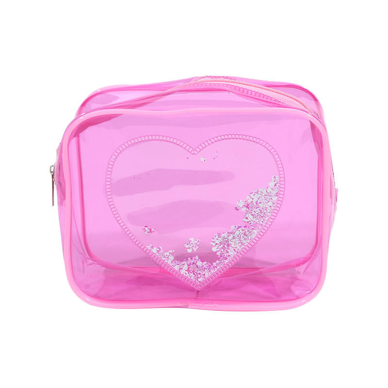 Sequin Heart PVC Transparent Cosmetic Bag Simple Ladies Large Capacity Travel Portable Waterproof Sundry Storage Toiletry Bags