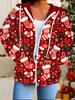 Christmas 3D Printed Hooded Cardigan Plus Size Autumn Winter Retro