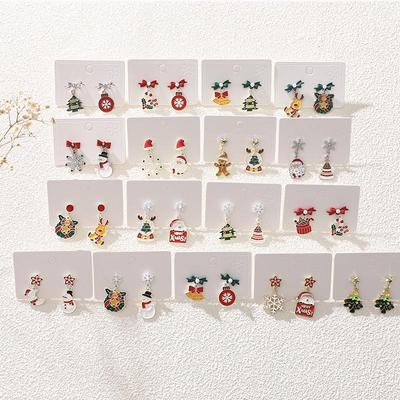 European & American Cartoon Rhinestone Christmas Earrings – High-End Asymmetrical Festive Jewelry for Women