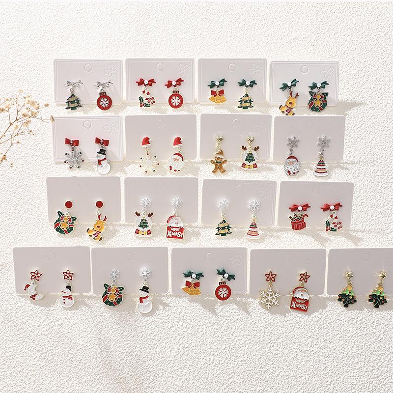 European & American Cartoon Rhinestone Christmas Earrings – High-End Asymmetrical Festive Jewelry for Women