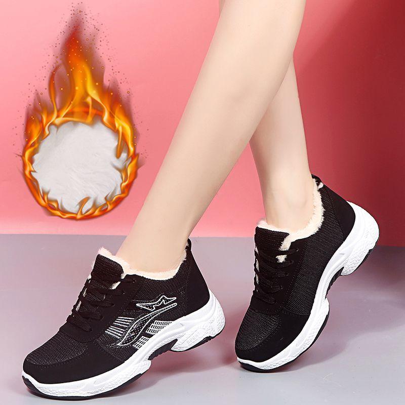 Hiver Velours Épaissi Chaud Chaussures pour Femmes Antidérapantes Semelle Épaisse Plates Sport Hautes Baita Décontractées Chaussures en Coton pour Femmes