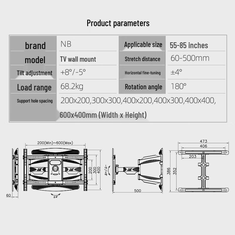 Supporto a parete per TV NB P65 a movimento completo